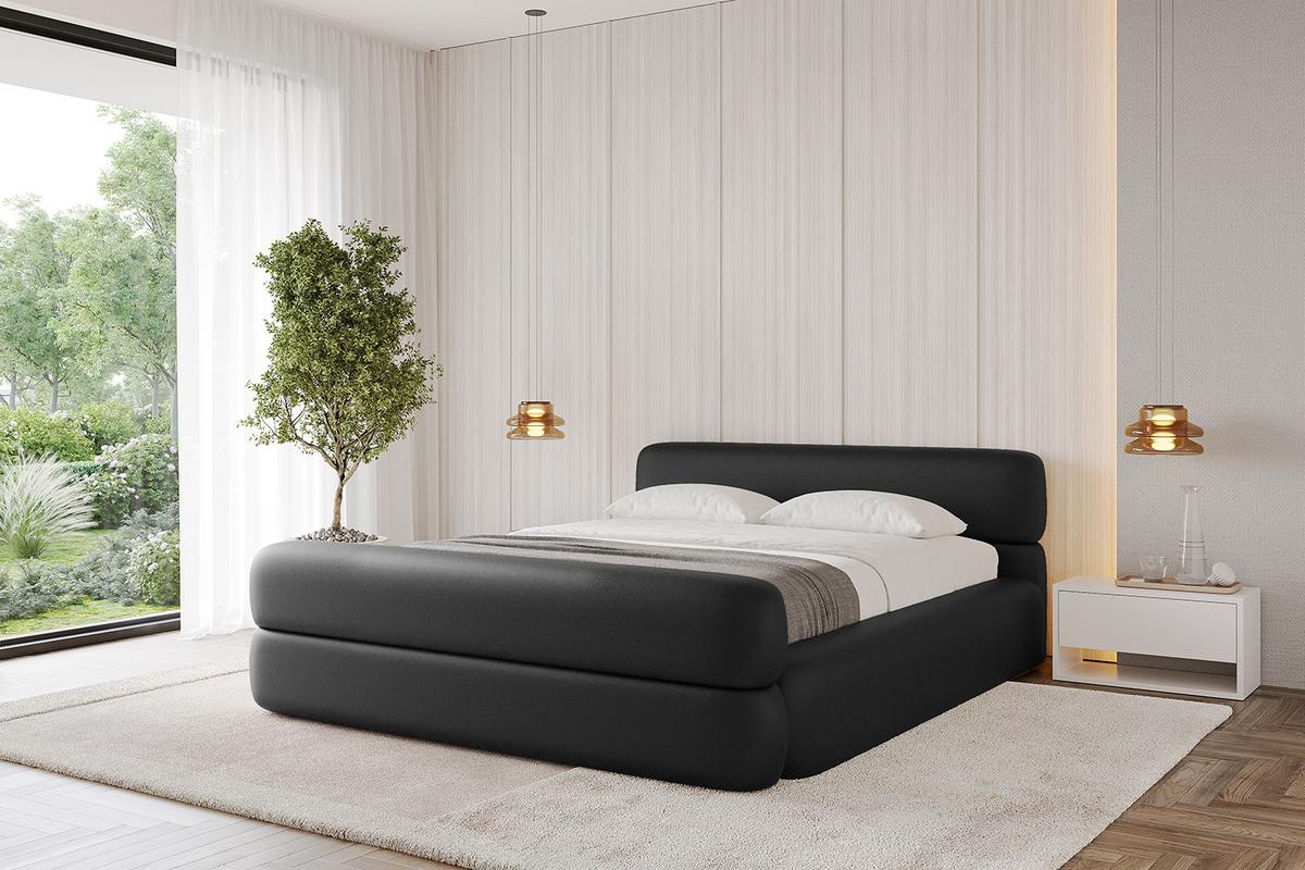 POLSTERBETT mit Bettkasten, Fußteil und Lattenrost, Boxbett mit Matratze H3/H4 - ENORA-Z-V1 180x200 Schwarz Kunstleder - Schwarz Hochglanz, Holzwerkstoff/Textil (180/200cm) - ALTDECOR