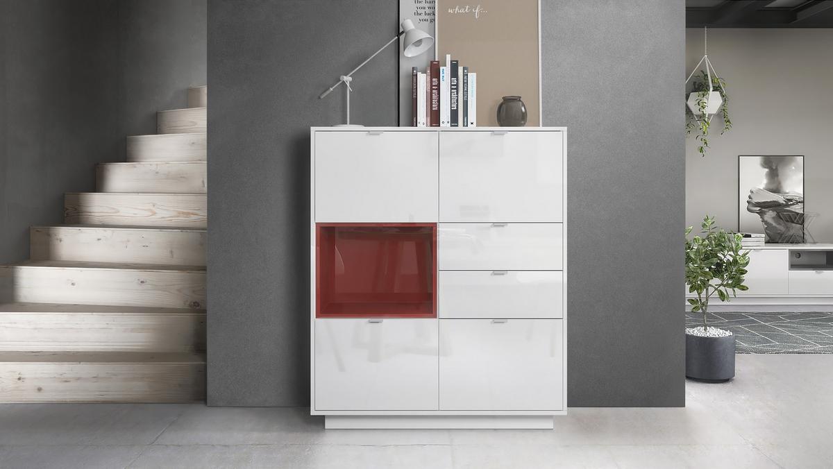 HIGHBOARD Metro Einsatz in Bordeaux Hochglanz - Bordeaux, Holzwerkstoff (103/123/37.5cm) - Vladon