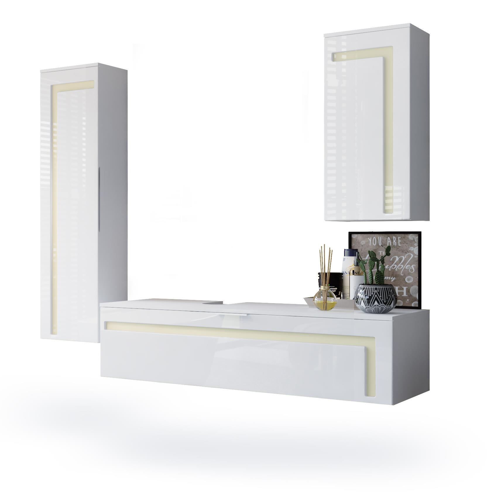 BADMÖBELSET Aloha Absetzungen in Creme Hochglanz - Creme, Holzwerkstoff (210/185/51cm) - Vladon