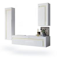 BADMÖBELSET Aloha Absetzungen in Creme Hochglanz - Creme, Holzwerkstoff (210/185/51cm) - Vladon
