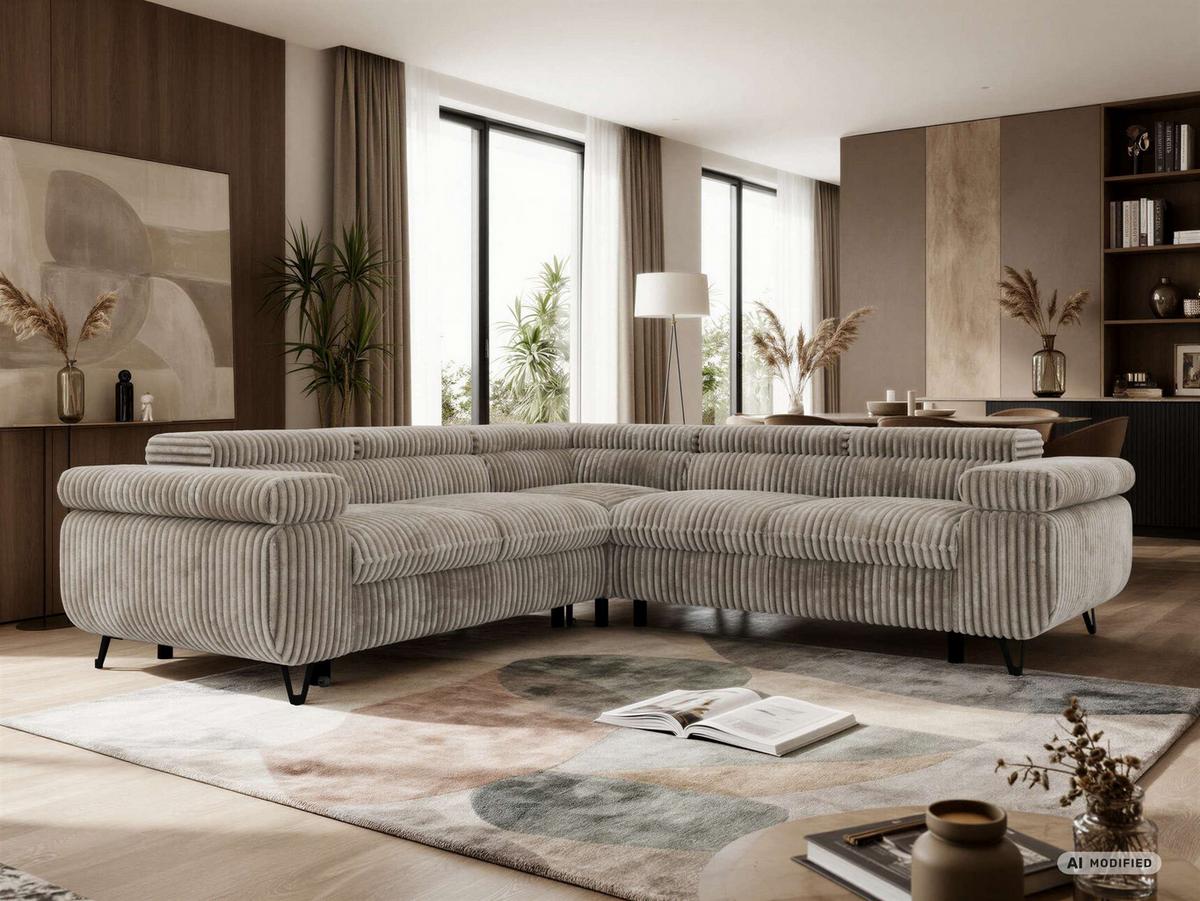 ECKSOFA QUADRO L - Hellbraun Cord - Rechts Seite - Hellbraun/Schwarz, Textil/Metall (269/269cm) - MKS