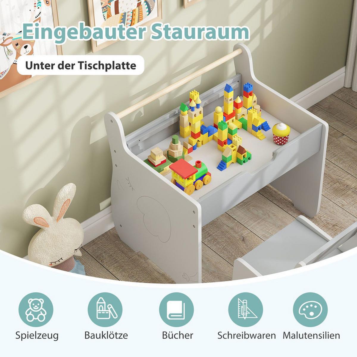 KINDERTISCH mit Stuhl grau(2-tlg) - Grau, Holzwerkstoff (61.5/59/47cm) - COSTWAY