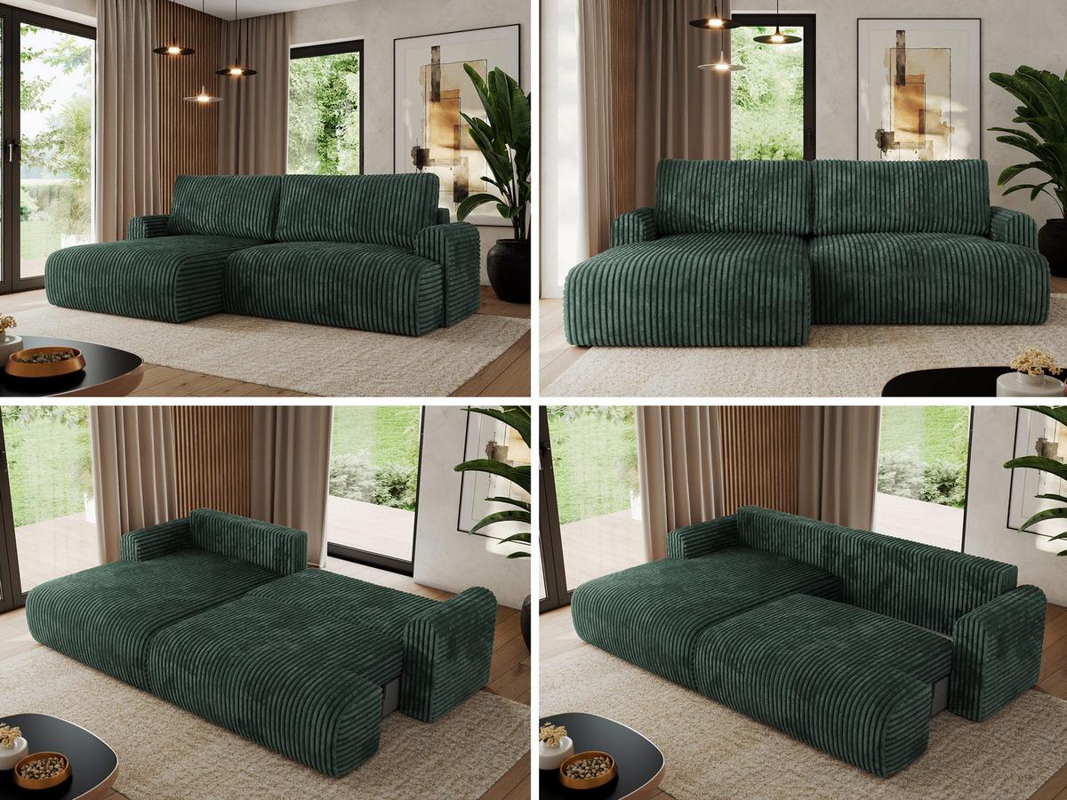 ECKSCHLAFSOFA TONO L Grün Cord - links - Schwarz/Grün, Kunststoff/Textil (260/150cm) - MKS