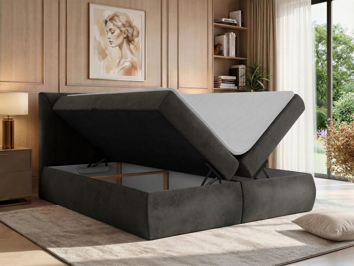 BOXBETT TARENZA 180/200 - Beige Velvet - Topper T25 - H3 - Dunkelgrau/Schwarz, Kunststoff/Textil (160/200cm) - MKS