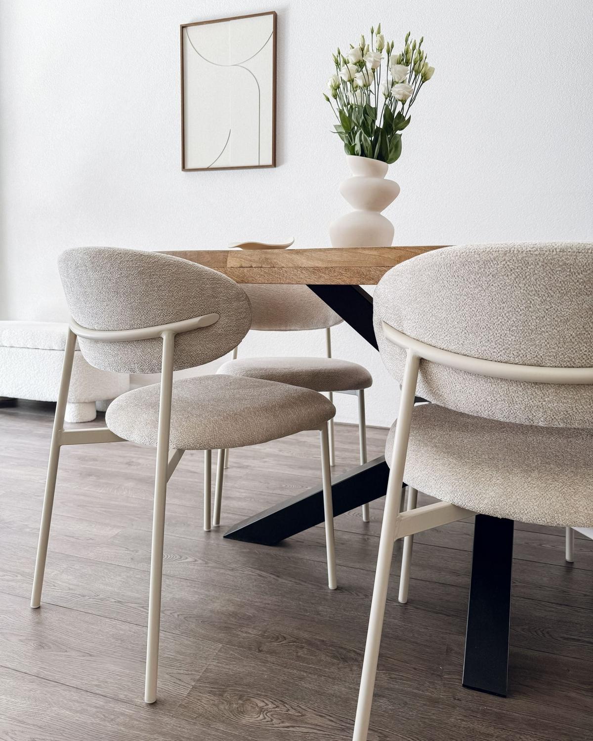 ESSZIMMERSTUHL 2er Set Chenillegewebe Hellbeige Cowley - Beige, Naturmaterialen (46/76/51cm) - Beliani
