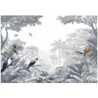 FOTOTAPETE Dschungel Papageien Grau 300x210 cm - Multicolor, Papier (300/210cm) - Wallarena