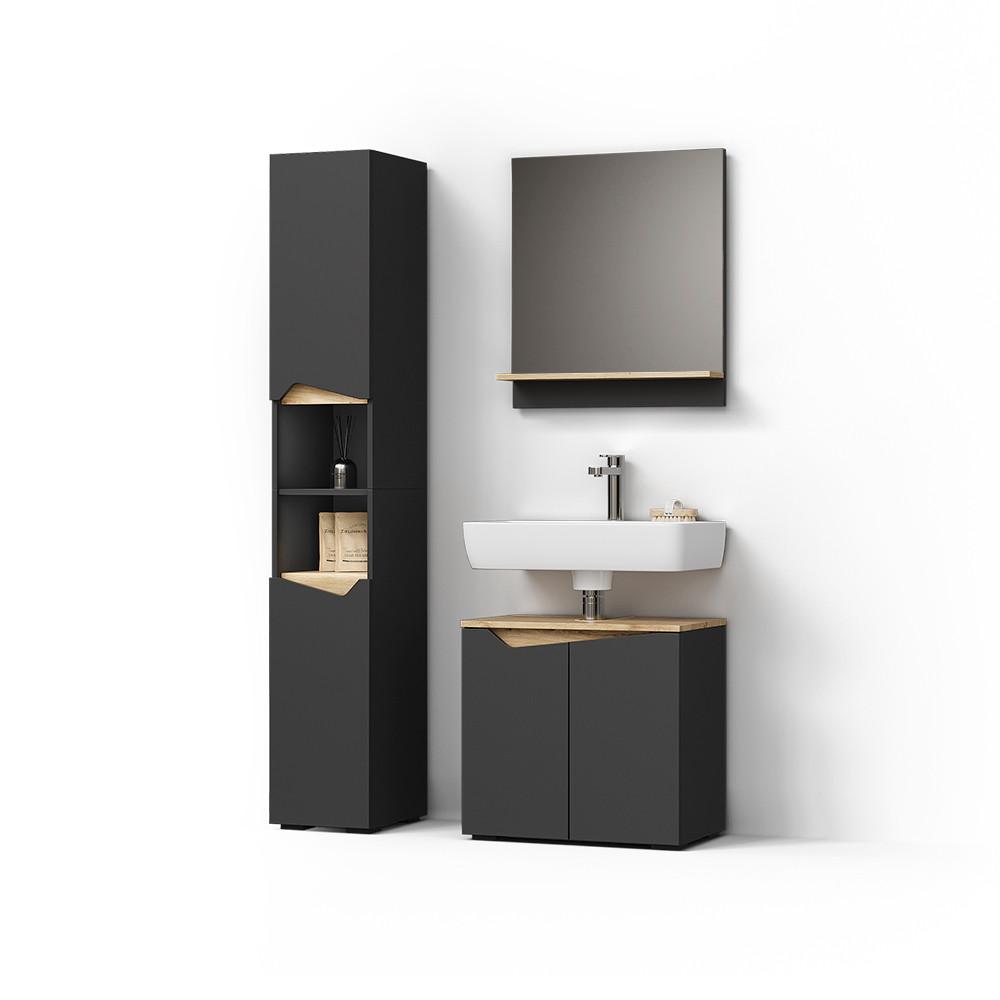 BADMÖBEL-KOMBINATION Timavo Anthrazit 3 Teile, mit Hochschrank - Anthrazit, Holzwerkstoff (60/57/35cm) - Livinity®