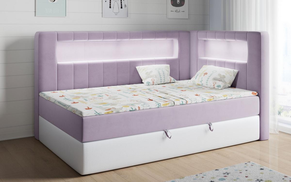 BOXSPRINGBETT JUNIOR GOLD 3 90/200 Violett/Weiß - rechte Seite - Violett/Weiß, Holz/Textil (90/200cm) - MKS