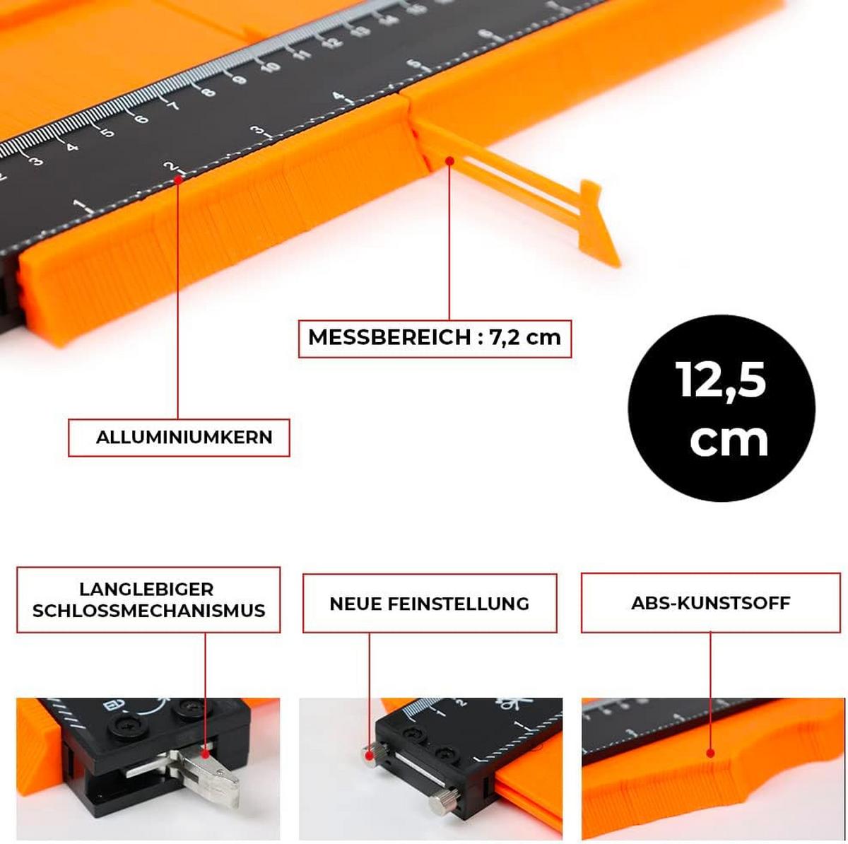 KONTURENLEHRE 12,5 cm - Orange, Kunststoff (16/14/2cm) - bestTools