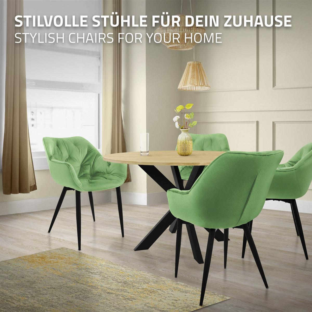 ESSZIMMERSTÜHLE 6er Set Salbei Samt - Schwarz/Grün, Metall (67/83/59cm) - ML-DESIGN