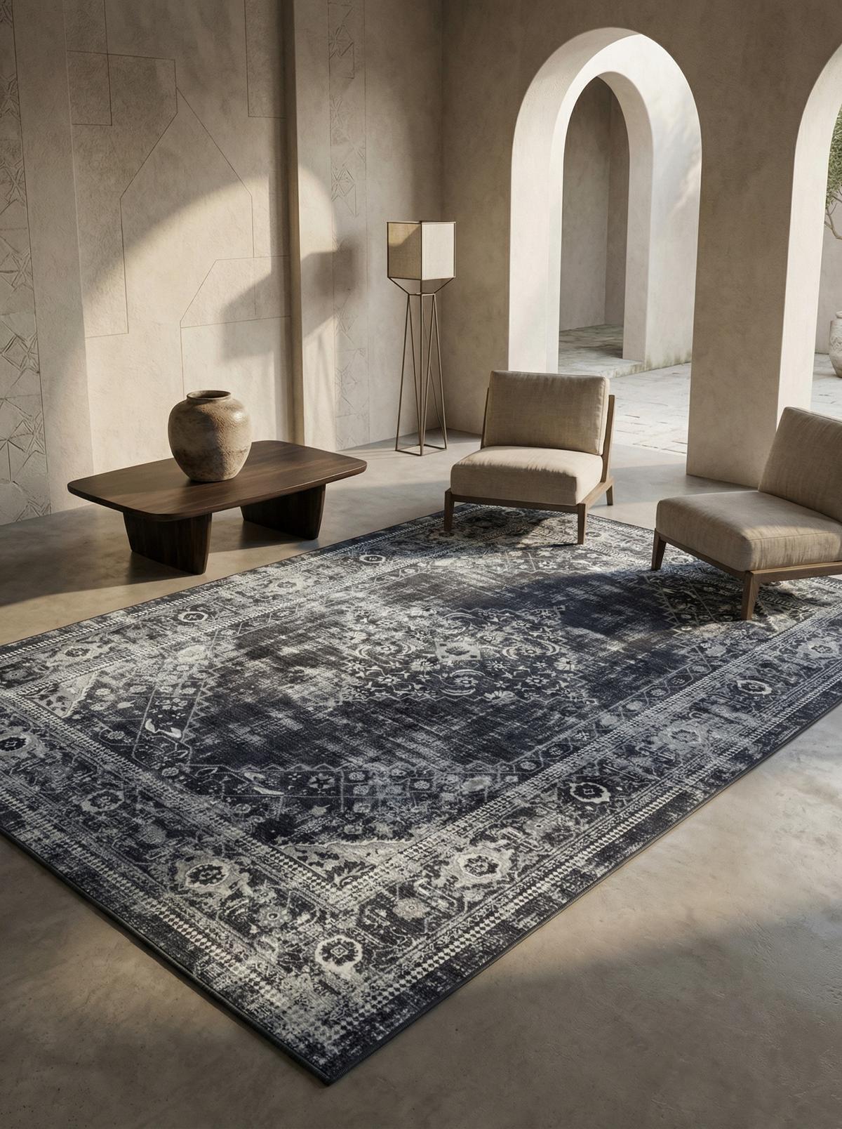 TEPPICH Flachgewebe Waschbar PIZOL in Schwarz, orientalisch, 140 x 200 cm - Schwarz, Textil (140/200cm) - KADIMA DESIGN