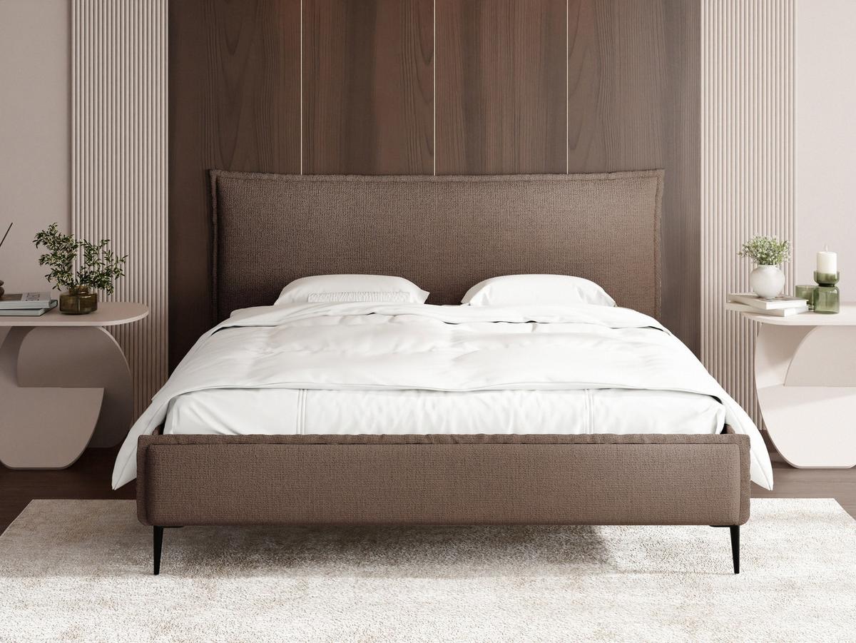 POLSTERBETT Pillow Rise mit Bettkasten, Lattenrost & hohen Metallfüßen in Braun Chenille 200x200 cm - Birkefarben/Schwarz, Holz/Holzwerkstoff (200/200cm) - WFL GROUP