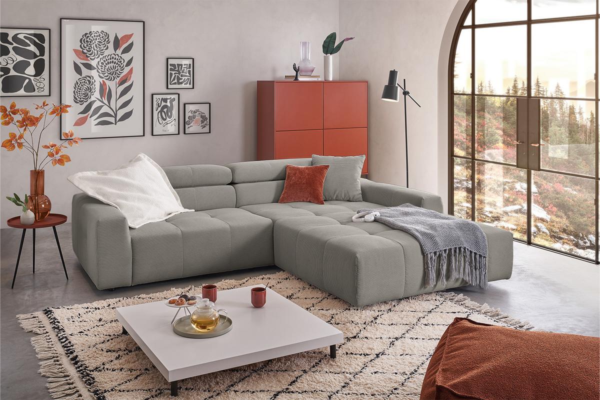 ECKSOFA RENO Grau Cord - Schwarz/Grau, Kunststoff/Textil (258/217cm) - KAWOLA