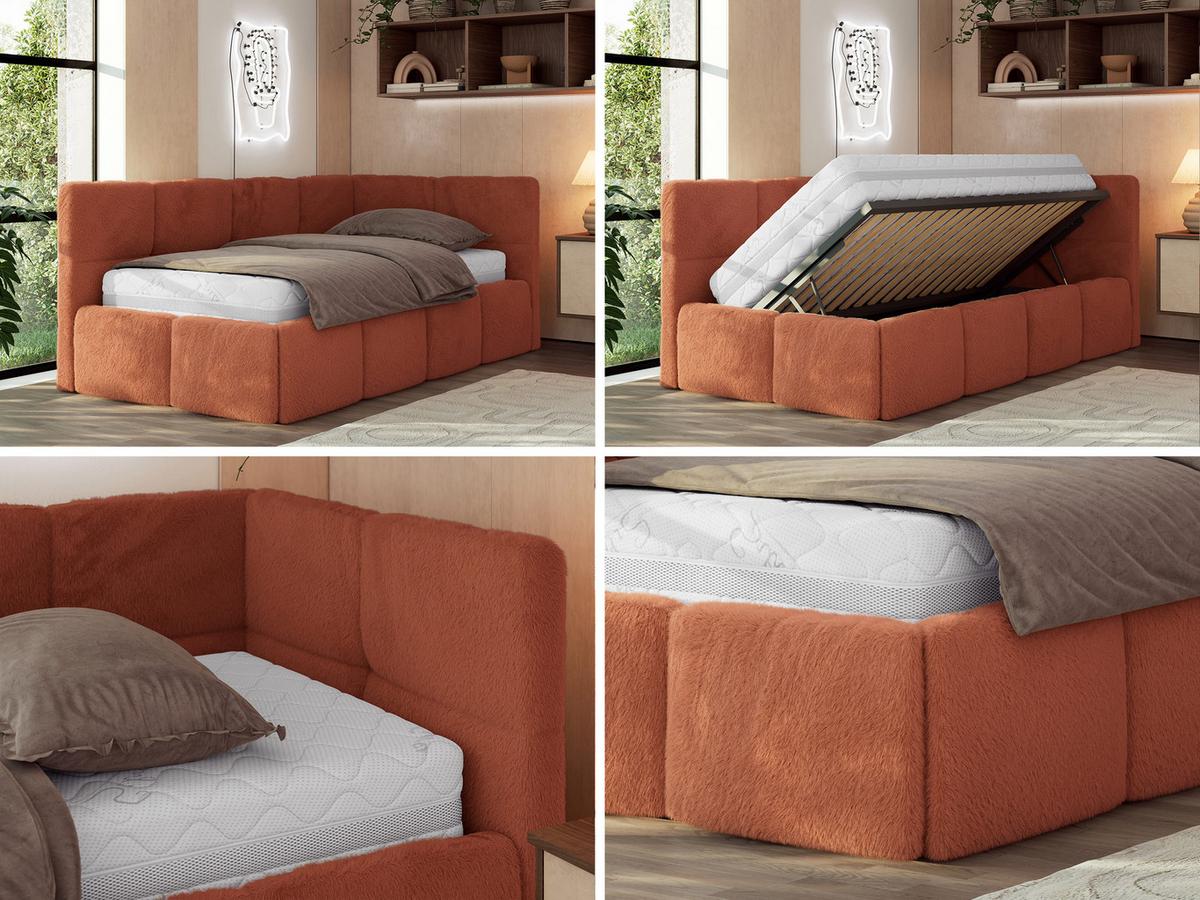 JUGENDBETT ARVO 90/200 - Orange Plüsch - Foam-Matratze - Rechts Seite - Orange, Textil (90/200cm) - MKS