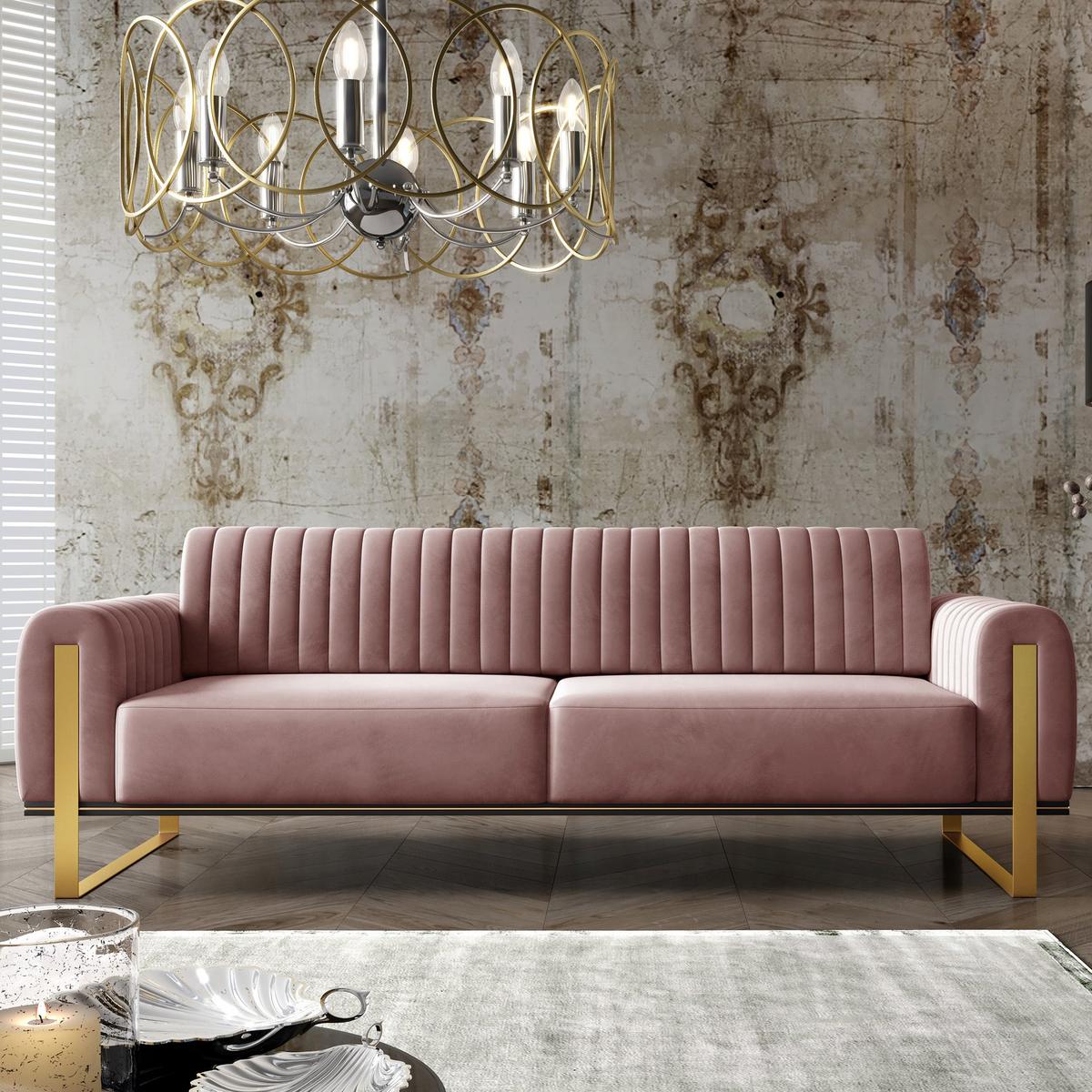 SOFA Parissa 228 cm - Pink/Goldfarben, Textil/Metall (228/79/92cm) - Selsey