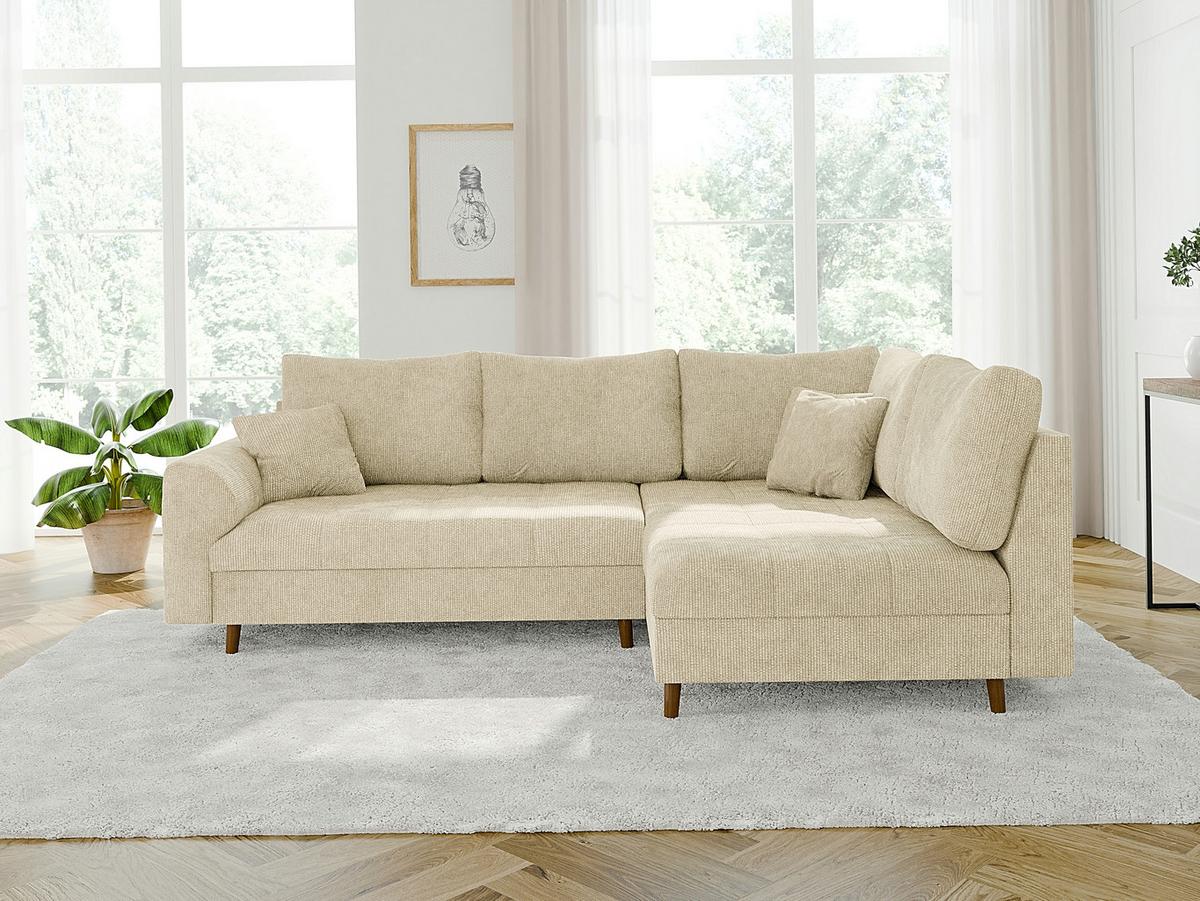 ECKSOFA Sigurd Beige Chenille - Ottomane rechts - Beige/Braun, Holz/Textil (231/161cm) - S-Style Möbel