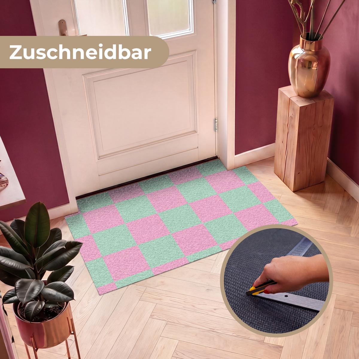 FUSSMATTE Schachbrettmuster - Grün - Rosa - Würfel Fußabtreter 120x80 cm - Mintgrün, Kunststoff (120/0.4cm) - MuchoWow