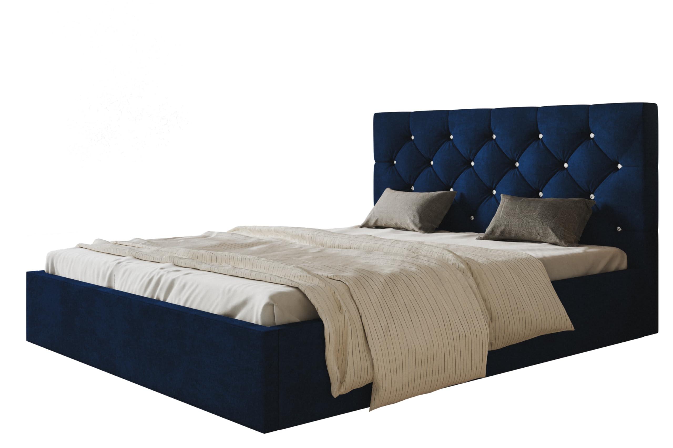 BETT 90x200 - Polsterbett mit Bettkasten und Metallrahmen - Elegant Betten - Glatter Kronos-Stoff - Kollektion Boston, Blau - Blau, Holz/Textil (90/200cm) - Alpi-Möbel