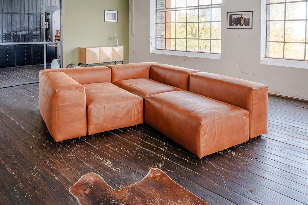 MODULSOFA MIA Braun Lederfaserstoff - Schwarz/Braun, Leder/Kunststoff (418/72/120cm) - KAWOLA