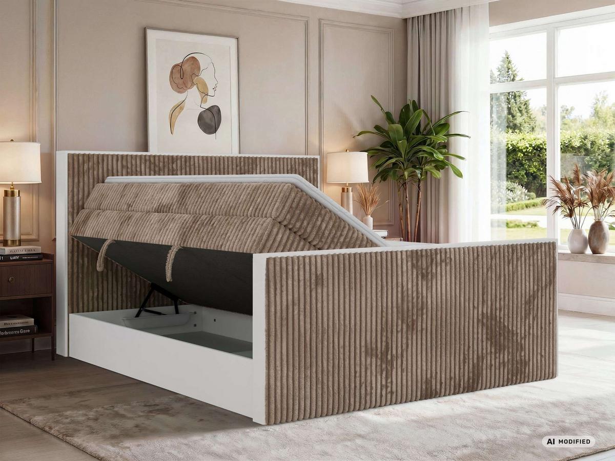 BOXSPRINGBETT TRAVIT KING DUO 140/200 - Braun Cord - Topper T25 - H4 - Schwarz/Braun, Kunststoff/Textil (140/200cm) - MKS