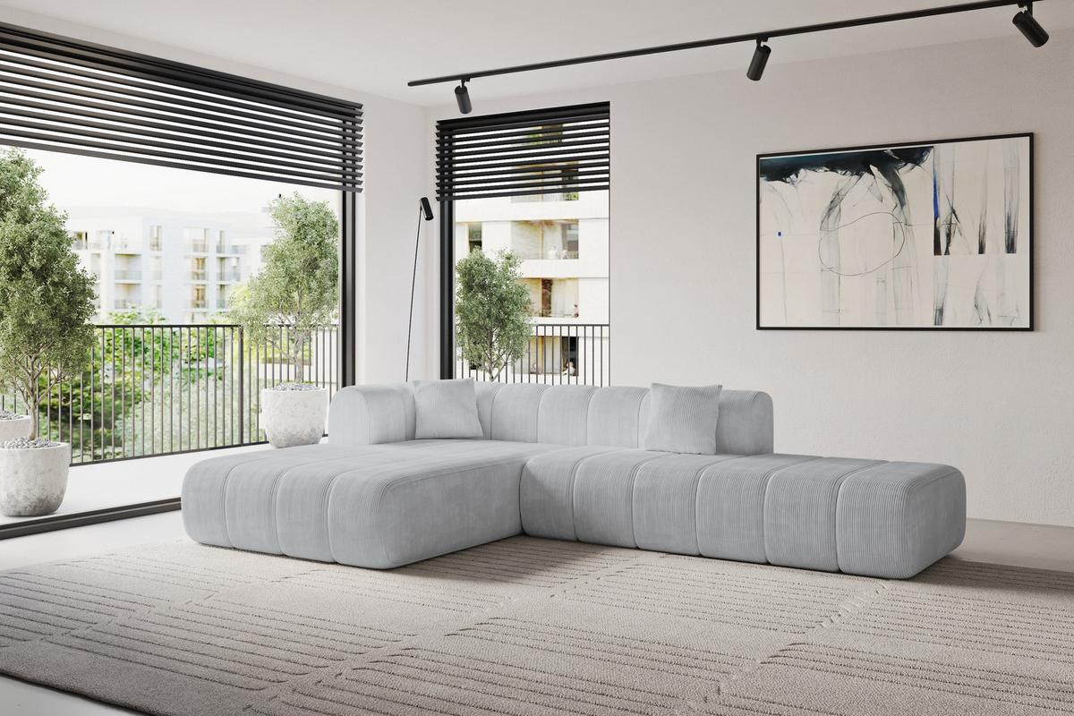 ECKSOFA Ottomane Links BILA-L 289x176x71 Grau Cord - Alufarben/Schwarz, Holzwerkstoff/Kunststoff (176/289cm) - ALTDECOR