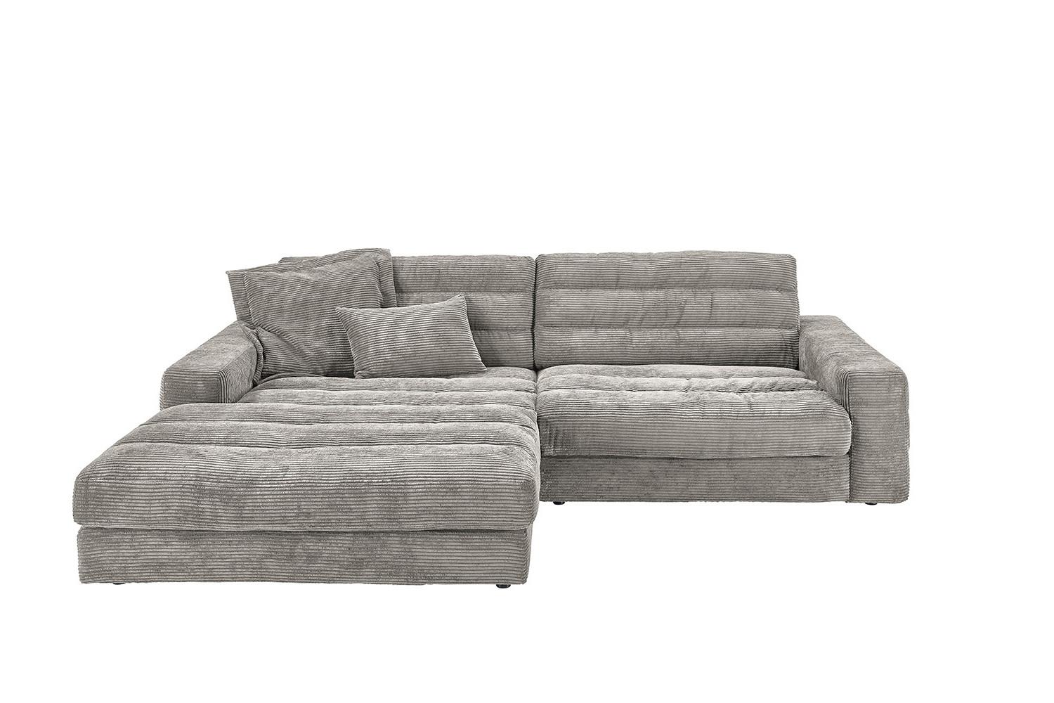 ECKSOFA LANA SOFA Steingrau Cord - Greige/Schwarz, Textil (296/205cm) - KAWOLA