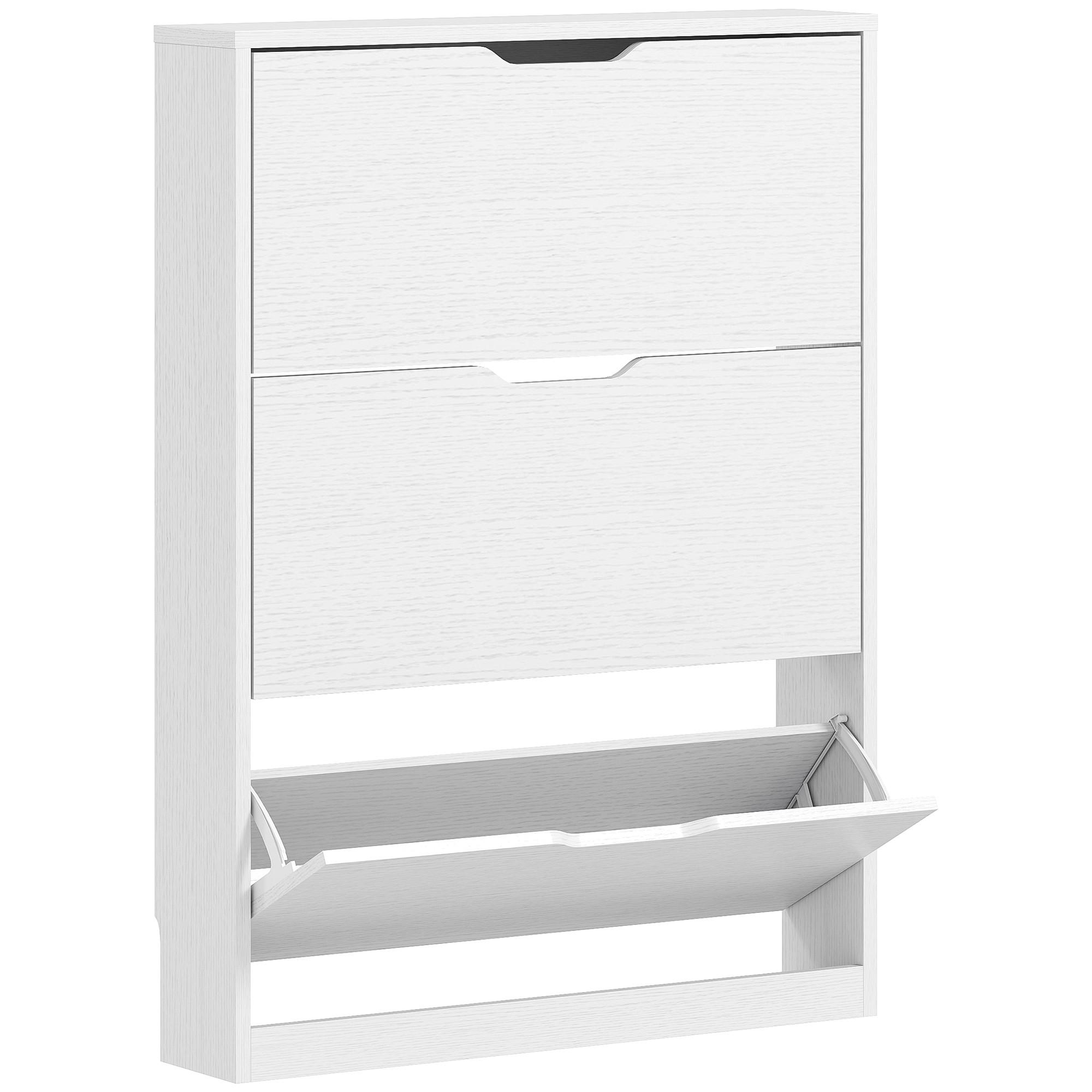 SCHUHSCHRANK mit 3 Klappen, Schuhregal, Schuhkipper Schmal für 9-12 Paar Weiß - Weiß, Holzwerkstoff (17/108/80cm) - HOMCOM
