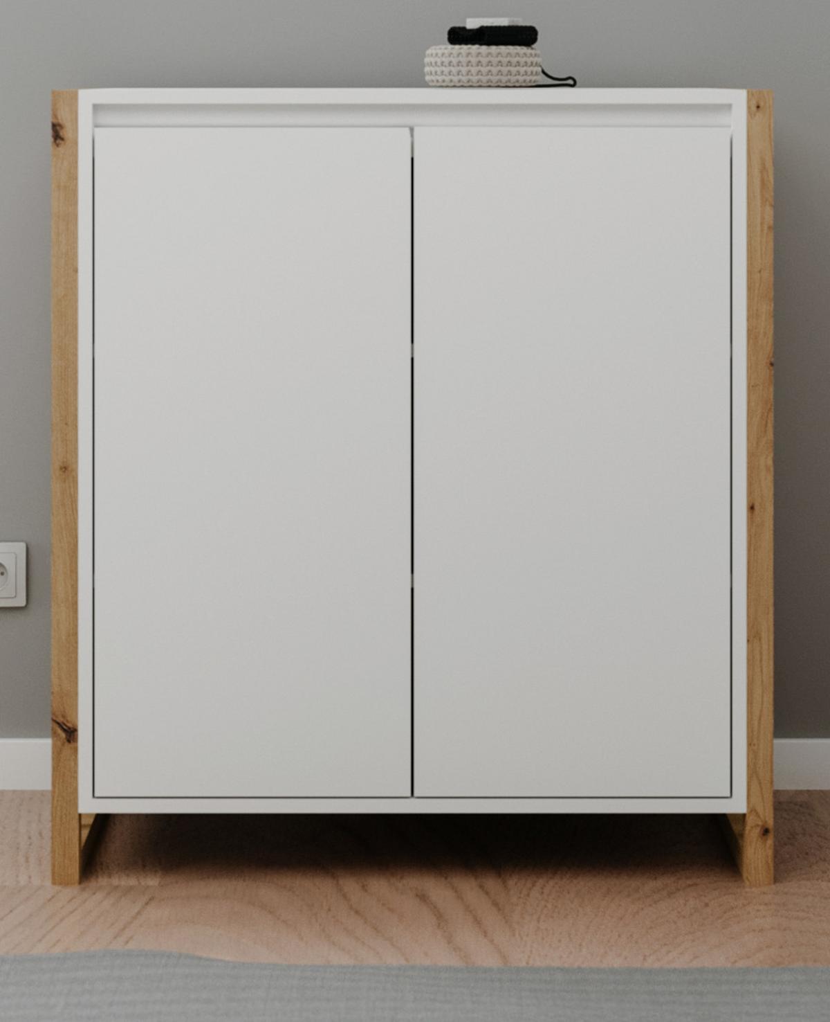 KOMMODE weiß, Eiche Artisan 80 x 88 cm, Anrichte 2-türig - Weiß/Eiche Artisan, Holzwerkstoff (80/88/40cm) - Furn.Design