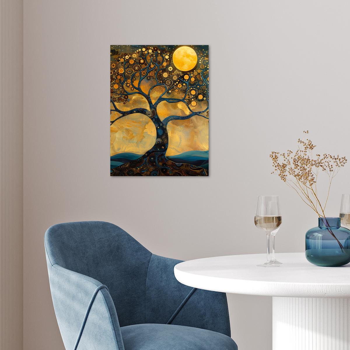 POSTER Baum - Mond - Blumen - Gold - Kunst Wandbilder 30x40 cm - Orange, Papier (30/40/0.1cm) - MuchoWow