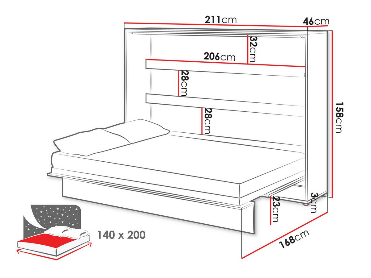 SCHRANKBETT Bed-Concept BC-04 140x200 - Eiche Artisan/Grau, Holz/Holzwerkstoff (140/200cm) - MIRJAN24