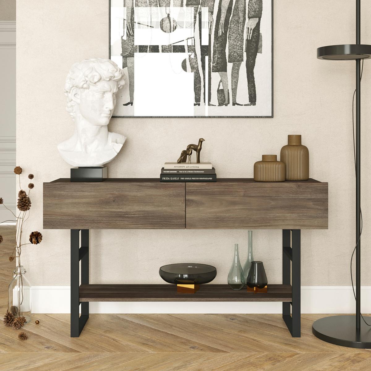KONSOLENTISCH Lappeenranta - Dunkelbraun/Schwarz, Holzwerkstoff/Metall (43/139/76cm) - [en.casa]