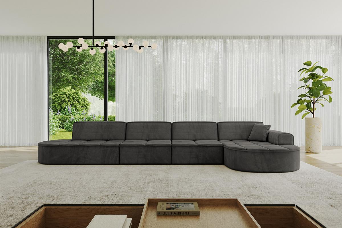 ECKSOFA Ottomane Rechts TARO-L3 - 413x171x79,5 cm Dunkelgrau - Dunkelgrau, Holzwerkstoff/Textil (413/171cm) - ALTDECOR