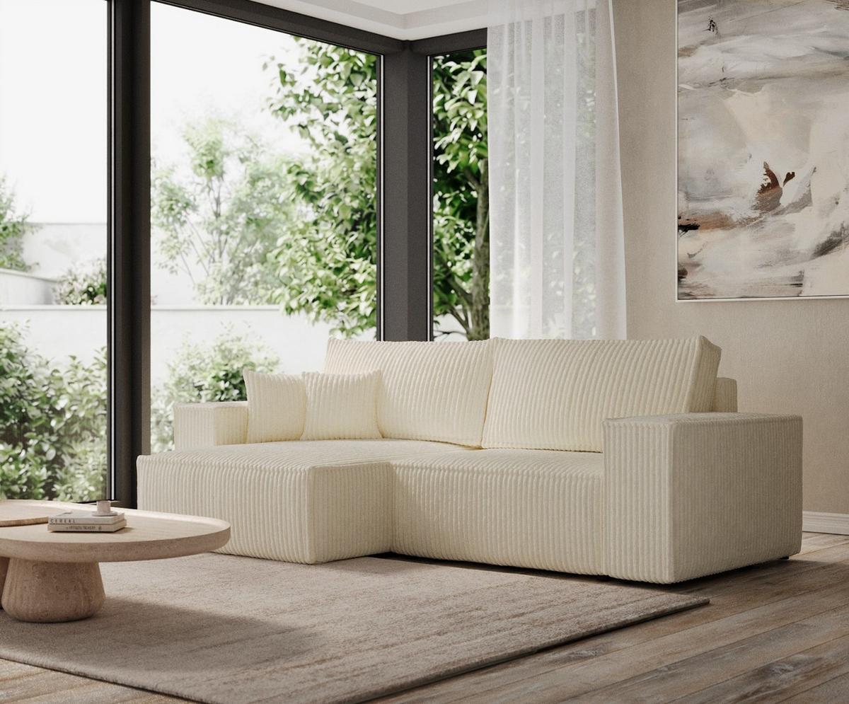 ECKSOFA CAVO mit Schlaffunktion Creme im Tilia Stoff - Creme/Schwarz, Holz/Holzwerkstoff (255/148cm) - AltaBeds