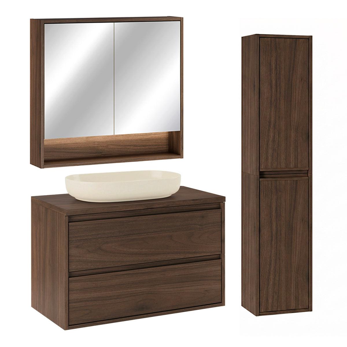BADMÖBEL 80cm Edmé 2er-Set Dunkles Holz - Braun, Holzwerkstoff (80/52.2/46cm) - Petits-meubles