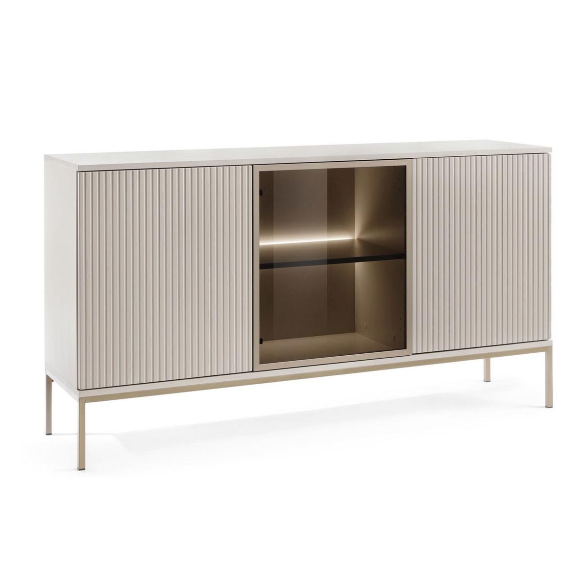 SIDEBOARD Tosena Schwarz/Wotan-Eiche mit LED 154 cm - Kaschmir/Goldfarben, Holzwerkstoff/Metall (154/83/39cm) - Selsey
