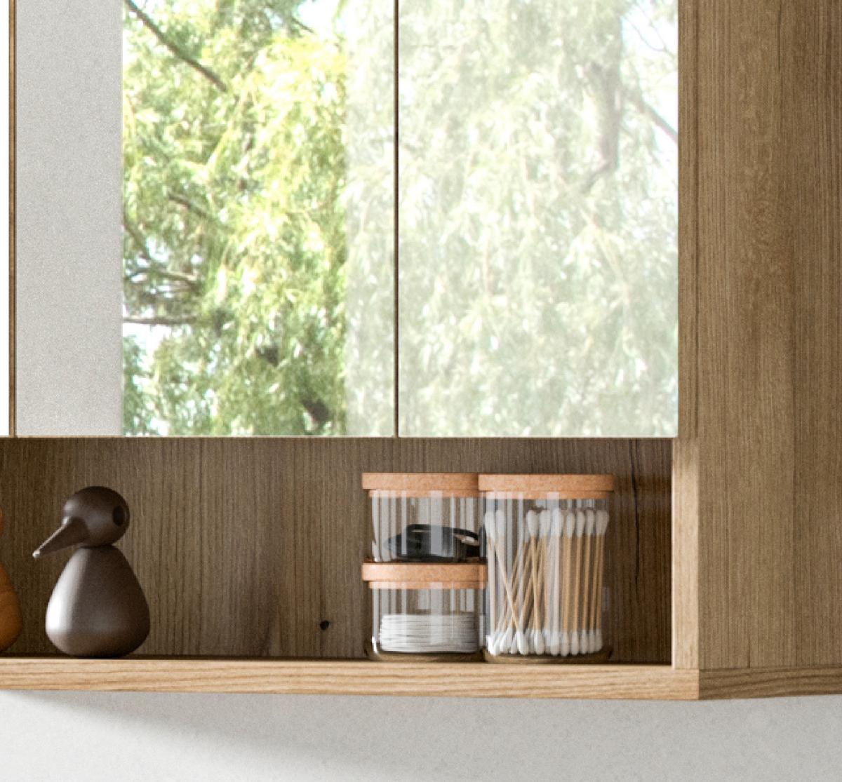 SPIEGELSCHRANK Eiche Evoke 3-türig 60 cm, Badezimmer Schrank mit 10 Fächern - Eichefarben, Glas/Holzwerkstoff (60/74/18cm) - Inn.Furn