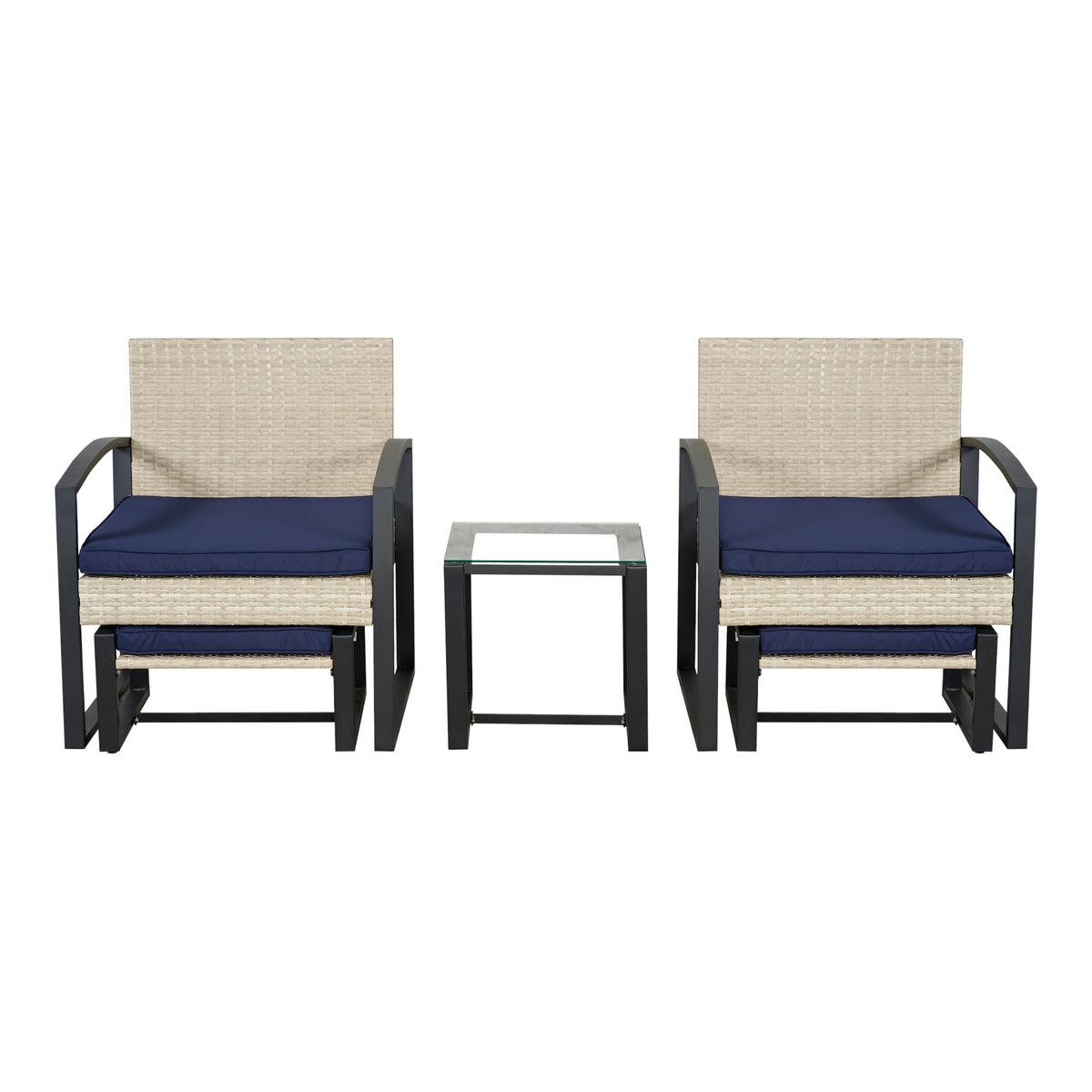 LOUNGE-SET 5 TLG. Calvello - Beige/Dunkelblau, Kunststoff/Metall - casa.pro