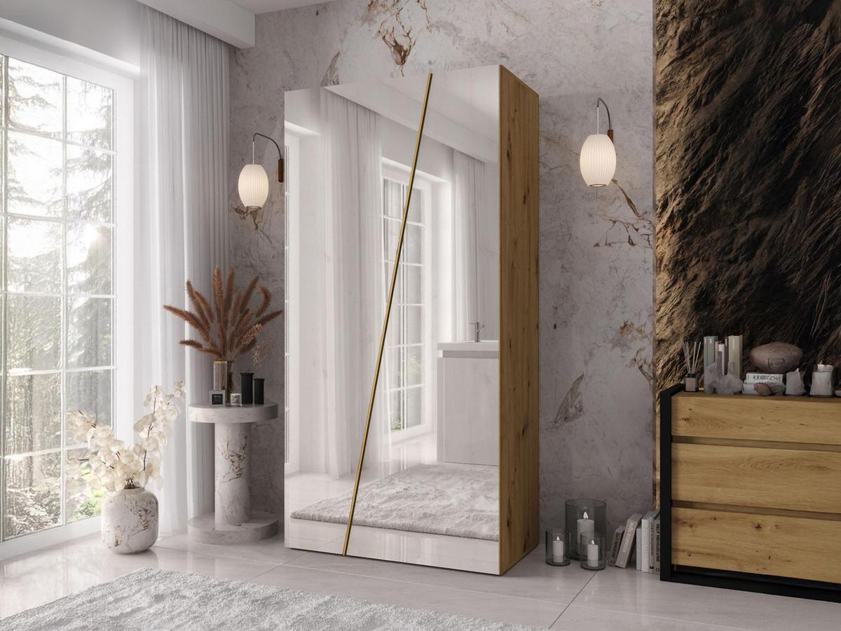 DREHTÜRENSCHRANK Zen 2L 100 cm - Goldfarben/Schwarz, Holzwerkstoff/Kunststoff (100/202/50cm) - MIRJAN24