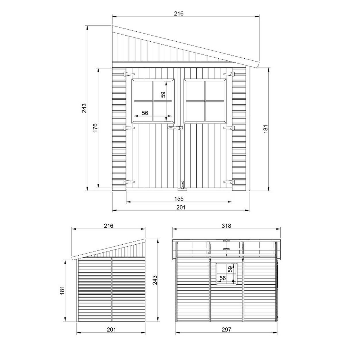HOLZ-GARTENHAUS (ohne Seitenwand) - H244x211x318 cm/6 m2 - M339 - Beige, Holz (216/243/297cm) - Timbela