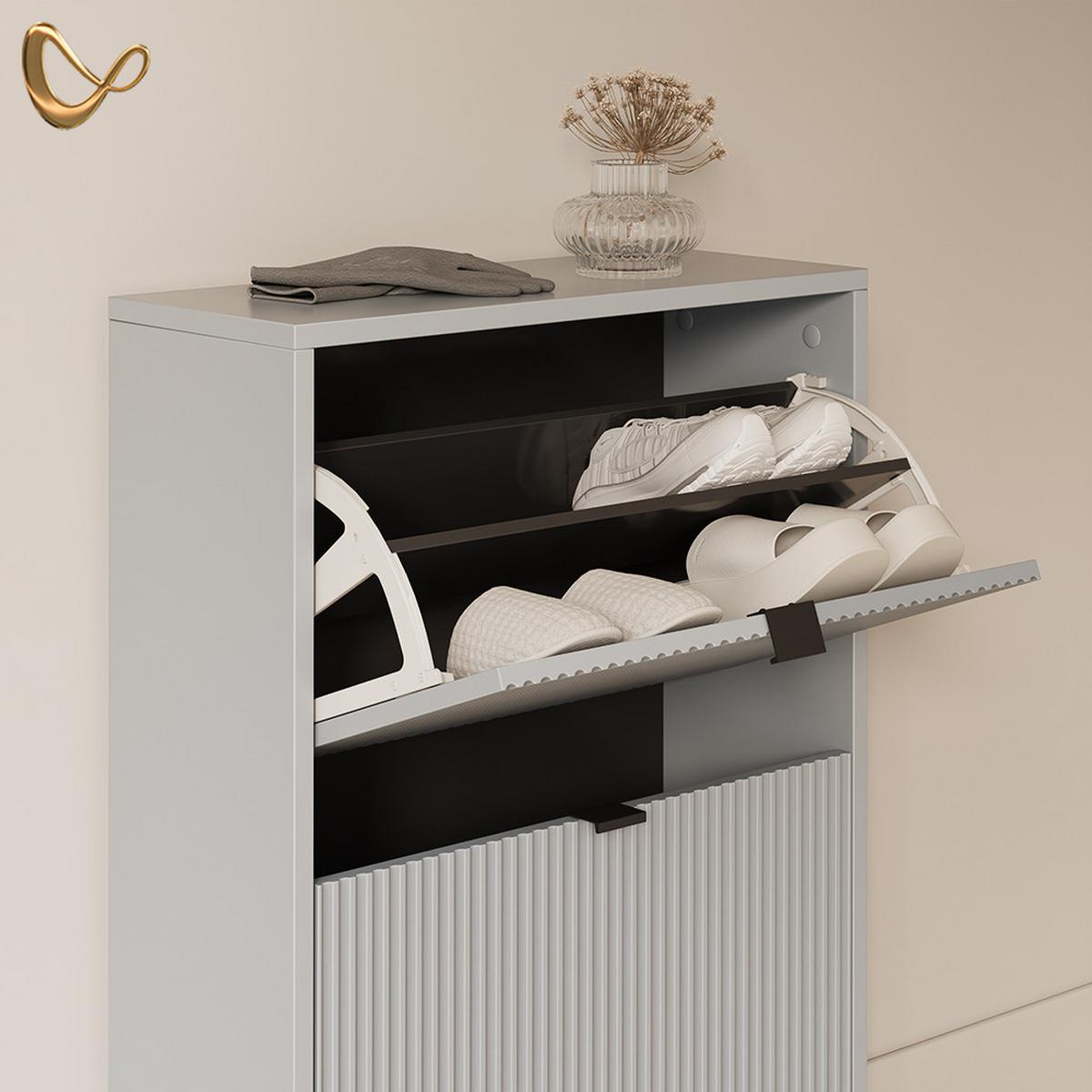SCHUHKIPPER Aterno Grau 60 x 92 cm mit 2 Klappschubladen - Grau, Holzwerkstoff (60/92/24cm) - Livinity®