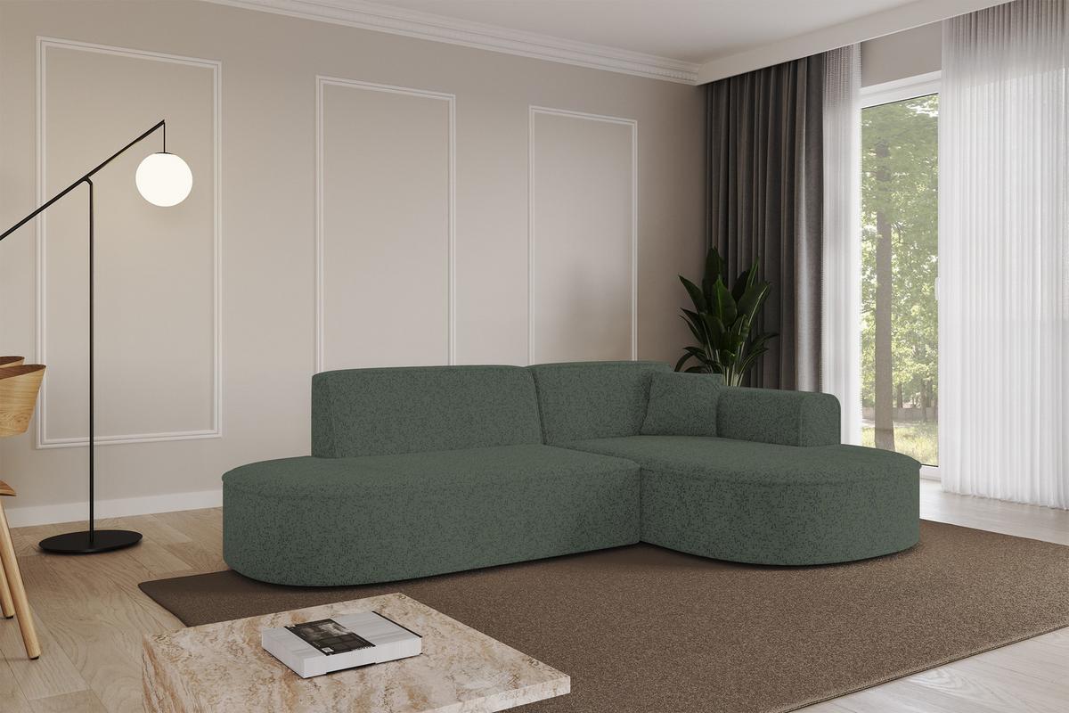 ECKSOFA Ottomane Rechts MARI-L1 - 243x171x79 cm Grün Tissu - Schwarz/Grün, Holzwerkstoff/Kunststoff (171/243cm) - ALTDECOR