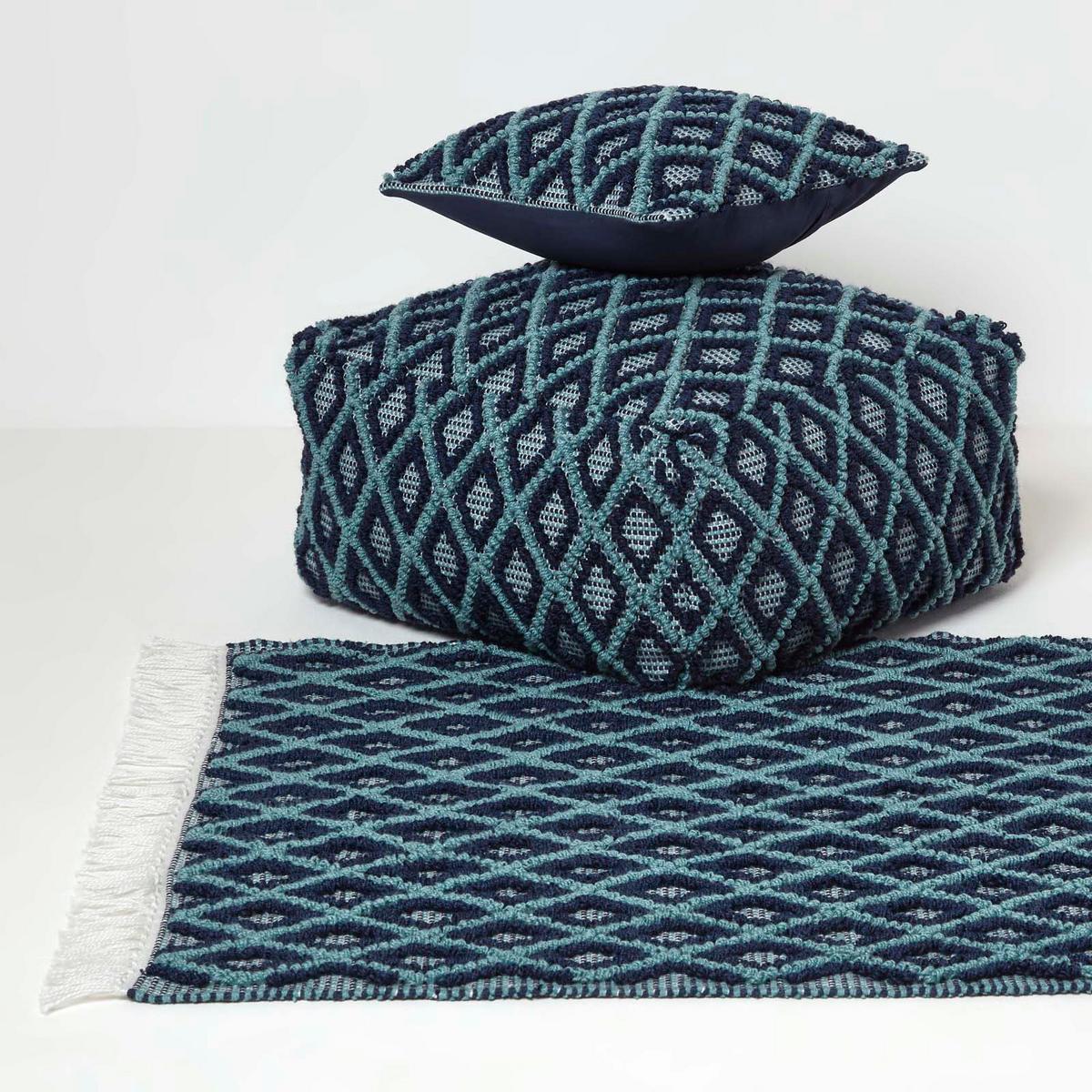 SITZPOUF Tula blau-grün gemustert, 55/55/30 cm - Blau, Textil (55/30/55cm) - Homescapes