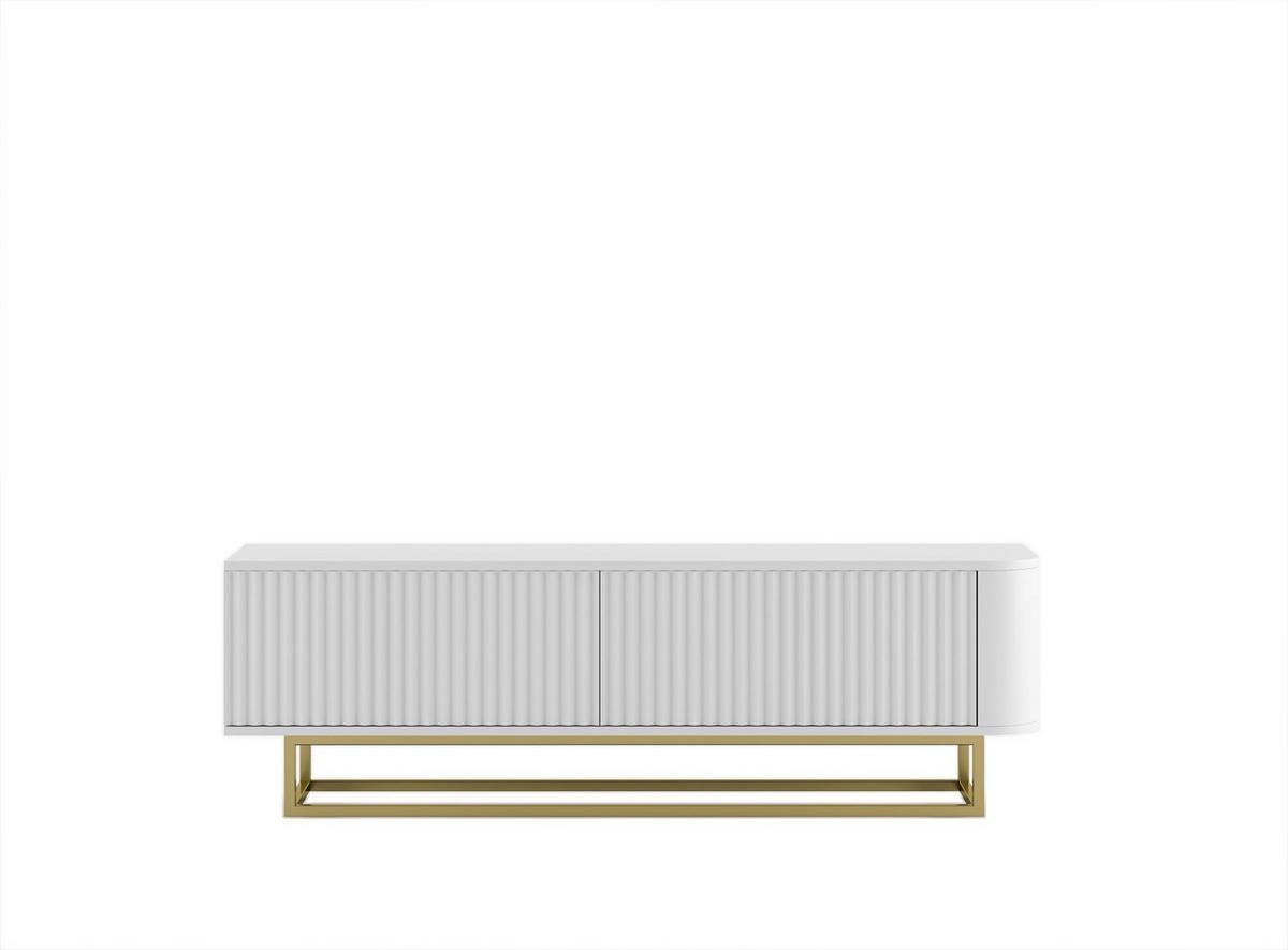 TV-LOWBOARD Aurora in Weiß matt 140 cm mit goldenem Metallrahmen - Schwarz/Weiß, Holzwerkstoff/Metall (140/44/35cm) - Meble Lindner