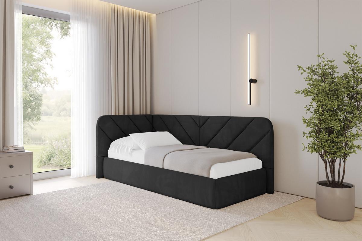 EINZELLBETT Jugendbett mit Bettkasten und Matratze H3/H4, Rechts - FIKY 90x200 Schwarz - Anthrazit, Holzwerkstoff/Textil (90/200cm) - ALTDECOR