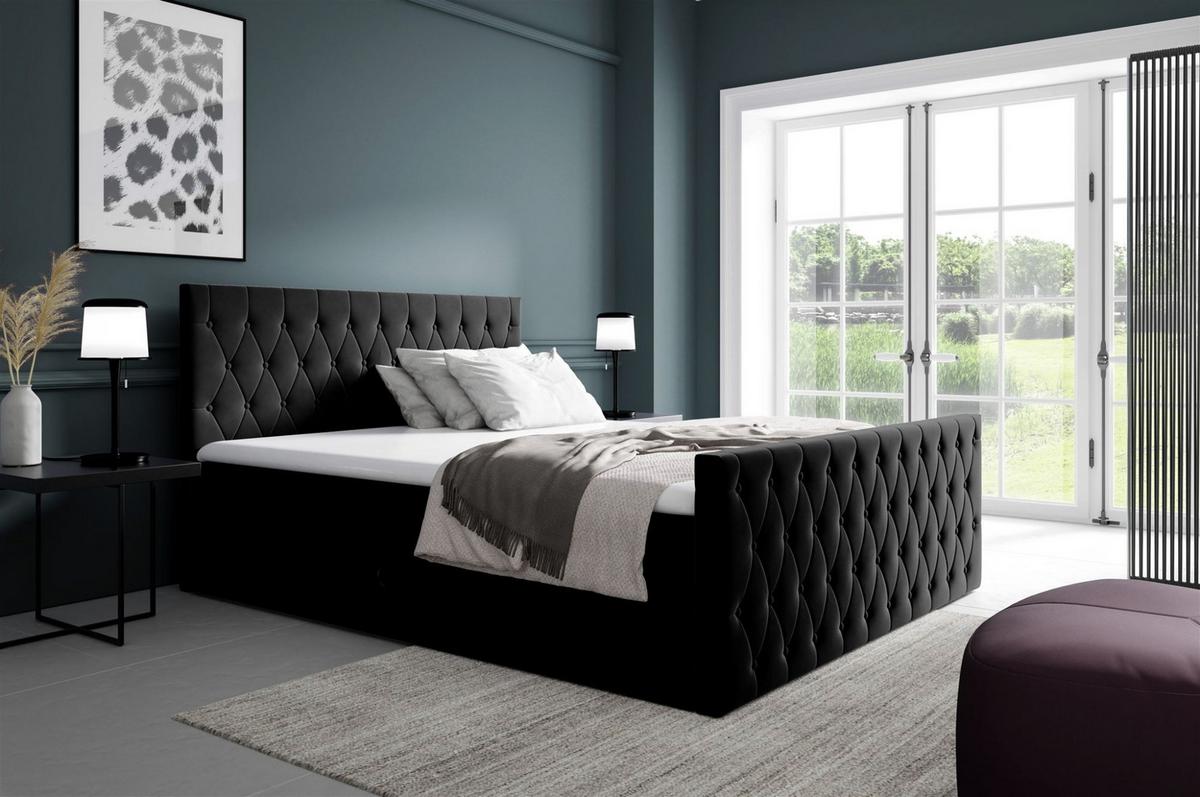 BOXBETT Asher Premium - Schwarz, Holzwerkstoff/Textil (160/200cm) - Fun Möbel