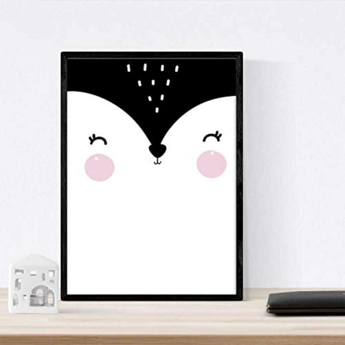 POSTER Set mit 4 „Pinguino, Fuchs und Bär umarmt“ Tiere A3 Schwarzer Rahmen - Schwarz, Papier (29.7/3cm) - Nacnic