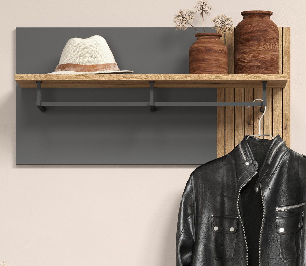 GARDEROBENPANEEL grau, Evoke Eiche 80 x 40 cm, Wandgarderobe mit Kleiderstange - Anthrazit/Grau, Holzwerkstoff (80/40/28cm) - Top.Furn