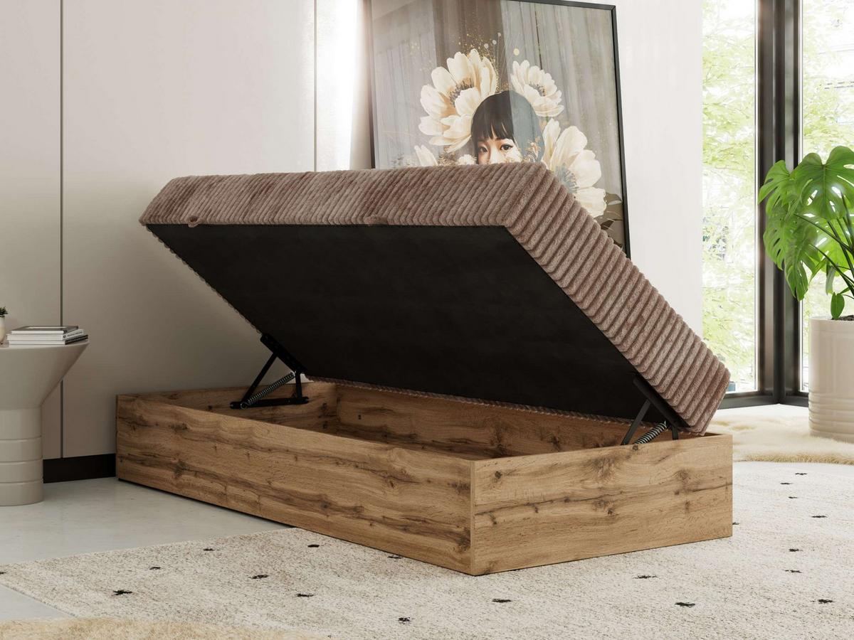 BOXBETT WOOD ZERO 90/200 - Braun Cord - H3 - Topper T25 - Braun, Textil (90/200cm) - MKS