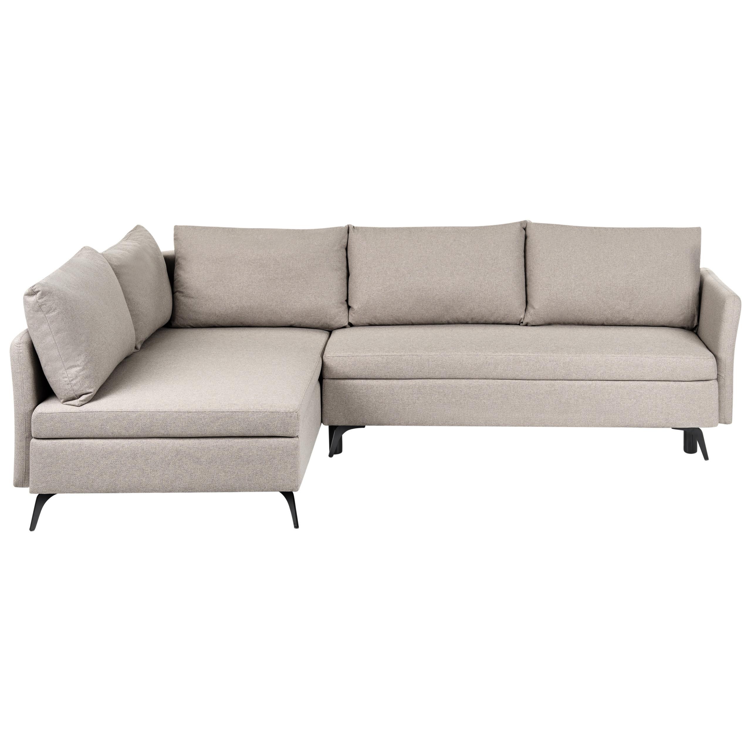 ECKSCHLAFSOFA 3-Sitzer Stoff Beige mit Stauraum rechtsseitig Koge - Beige, Textil (281/93cm) - Beliani