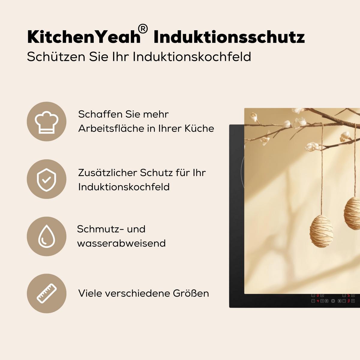 HERDABDECKPLATTE Beige - Osterkuchen - Eier Herdabdeckung Induktionsfeld 65x52 cm - Beige, Kunststoff (65/52/0.2cm) - MuchoWow